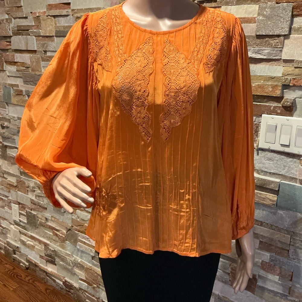 FARM Rio Vibrant Orange Lace Blouse